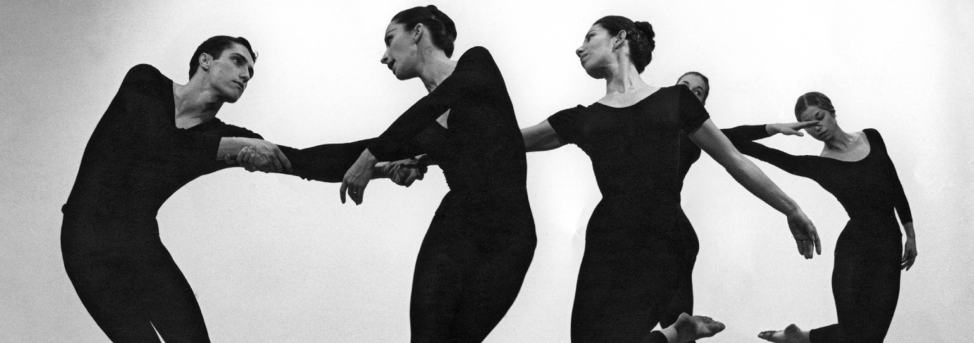 Black and white photo by Robert Rauschenberg of Merce Cunningham dancers.