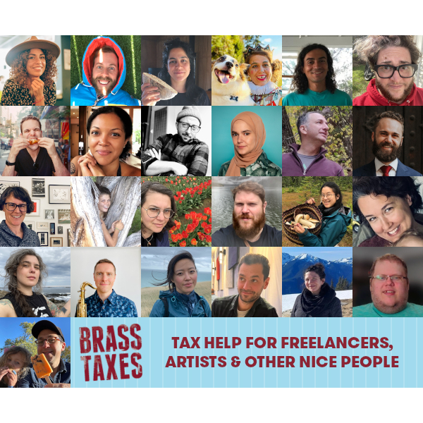 Brass Taxes Team Photo, featuring a series of small thumbnail portraits