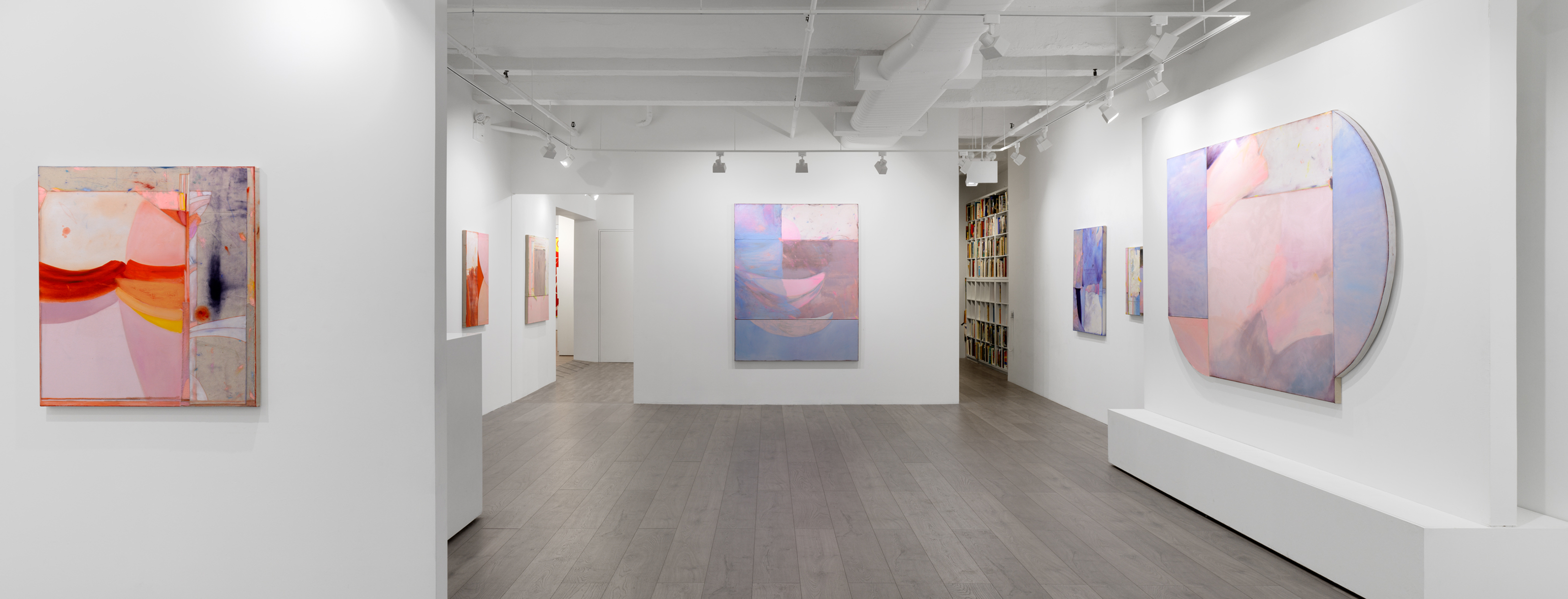 Installation shot of works by Dana James in a white-walled gallery space